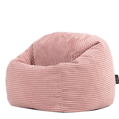 icon Kingston Kids Bean Bag, Corduroy, Pink, Kids Bean Bag Chair with Filling Included for Girls and Boys, Childrens Chair, Beanbags for Children, Playroom Décor, Bedroom Accessories