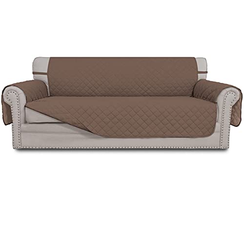 Easy-Going 4 Seater Sofa Slipcover Reversible Sofa Cover Water Resistant Couch Cover with Foam Sticks Elastic Straps Furniture Protector for Pets Kids Children Dog Cat (XX-Large, Brown/Brown)