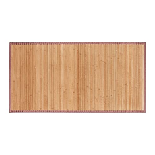 Relaxdays Natural Bamboo Bath Mat, Moisture-Resistant, Textile Border, Bathtub Rug, 61 x 122 cm