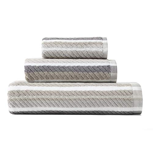 Tommy Bahama Towel Set-100, Ultra Soft & Absorbant, Fade-Resistant, Oeko-Tex Certified, 100% Cotton, Grey/White/Brown, 3 Piece