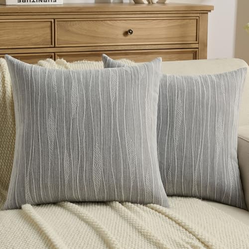 FUTEI Pack of 2 Chenille Throw Pillow Covers 20x20 Inch, Dyeing Grey - Double-Sided Elegant Line Textured Design,Side Hidden Zipper,Machine Washable,Pill-Resistant,Colorfast,Insert Not Included.