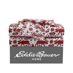 Eddie Bauer - King Sheet Set, Warm Breathable Cotton Flannel Bedding with Deep Pockets, Brushed for Extra Softness, Cozy Home Decor, Oeko-Tex Certified (Arcadia Red, King)