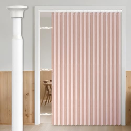 AJAZZ 100% Blackout Accordion Doors Interior Magnetic Door Curtain Front Door Curtains for Glass Window Sets (1 Pack, 74 W x 78 L, Pink+Rod)