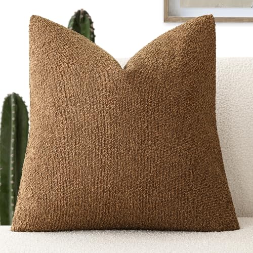 Foindtower Decorative Textured Boucle Throw Pillow Covers Accent Solid Pillow Cases Neutral Soft Cozy Couch Cushion Case for Chair Sofa Bedroom Living Room Home Decor 20x20 Inch,1PC,Hazel Brown