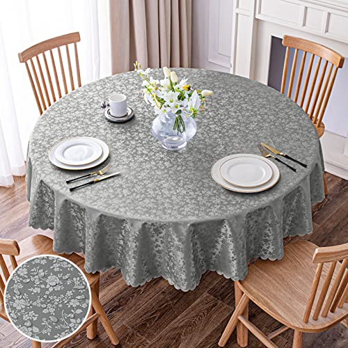 "smiry Round Table Cloth, Waterproof Heavy Duty Vinyl Tablecloths, Wipeable Washable Table Cover for Kitchen and Dining Room (Grey, 70"" x 70"")"