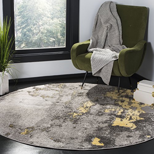 Safavieh Abstract Rug for Living Room, Dining Room, Bedroom - Adirondack Collection, Short Pile, in Grey and Yellow, 120 X 120 cm