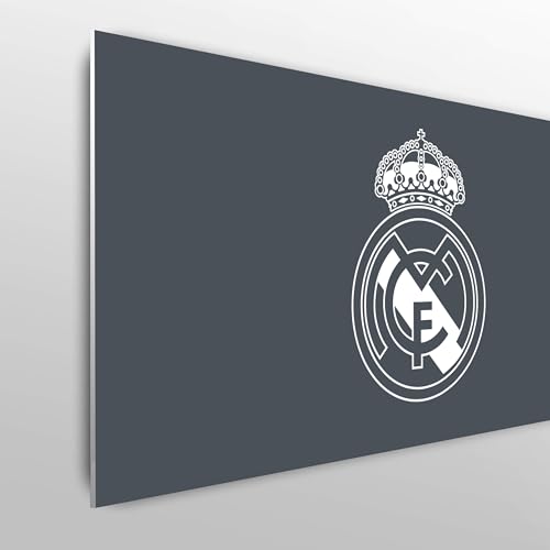 fan decor Licensed Décor Real Madrid Double Headboard - 150cm (w) x 75cm (h) - White Crest on Cool Grey