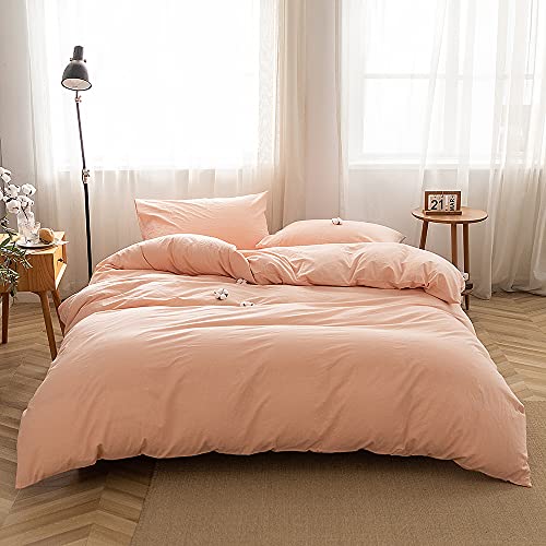 FACE TWO FACE 3-Piece Duvet Cover California King,100% Washed Cotton Duvet Cover,Ultra Soft and Easy Care,Simple Style Bedding Set (California King, Pink)