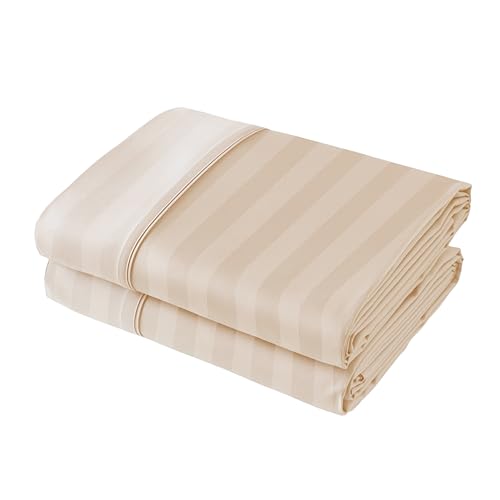 Flat Sheet Only 2 Pack,King Size 400 Thread Count 100% Egyptian Cotton Flat Sheet - Wrinkle, Fade, Stain Resistant (Stripe-Beige,King,2Pack)
