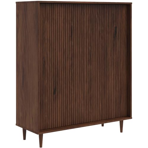 Jerzy Highboard 100 cm with 2 Doors in Brown, 38 x 99 x 120 cm (D x W x H), Pine Wood Cabinet