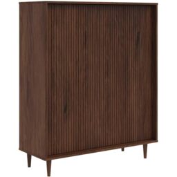 Jerzy Highboard 100 cm with 2 Doors in Brown, 38 x 99 x 120 cm (D x W x H), Pine Wood Cabinet