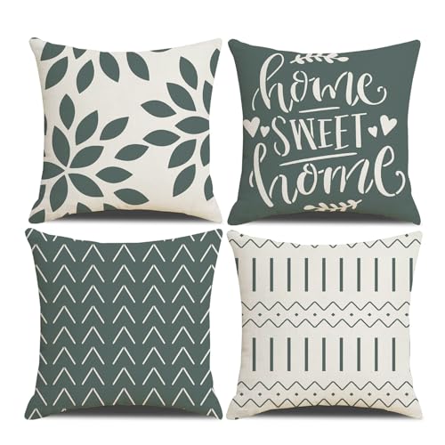 Homefeelzydys Cushion Covers,Cushion Covers 45 x 45 set of 4 Dark Green Square Throw Pillow Case cushion covers 18x18 4Pack For Outdoor Patio Garden Blench Living Room Sofa Farmhouse Decor