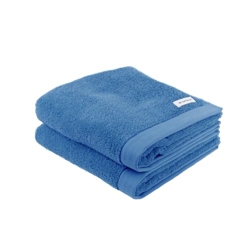 Herding TOM TAILOR Hand Towels, Set of 2, 50 x 100 cm, 100% Cotton/Terry Towel, with Hanger and Label with Logo, Colour Bath Towel, Cool Blue