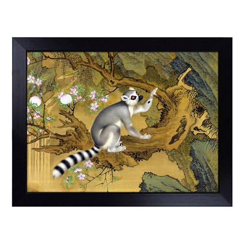 Lap Tray with Bean Bag Cushion, Lemur By Lang Shining - Handmade in the UK, Raised Wooden Edge, Padded Cushion, Heat-Resistant Wipe-Clean Surface, for Meals, Laptops and Crafts
