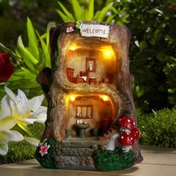 "BEXLEYBAY Solar Light Gnome Fairy House Outdoor Statues, Big Size Elf Miniature Buildings Sculptures for Garden Patio Lawn Path Decorations, 8"" Tall"