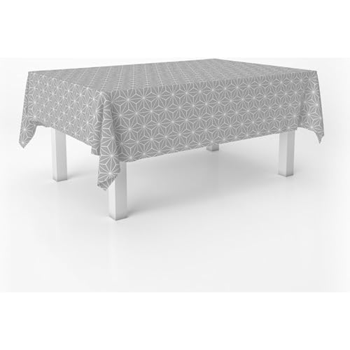 ECOMMERC3 Stain-Resistant Tablecloth for Rectangular Table, Size 300 x 140 cm, Dirt-Repellent Tablecloth, Extra Soft and Waterproof, Polygon Grey