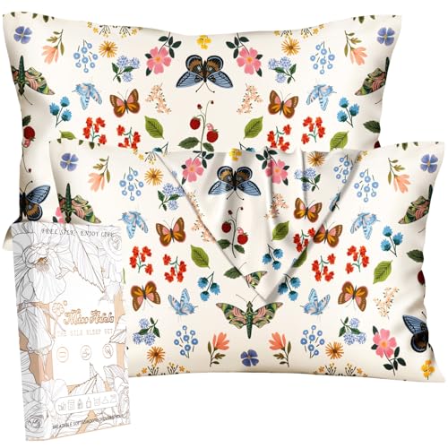 "Miss Adola Silk Pillowcase 2 Pack - Pillow Cases 20"" x 36"" King Size Set of 2 for Hair and Skin Smooth Soft Breathable with Hidden Zipper Cooling Pillow Covers for Sleeping, Butterfly Leaf"