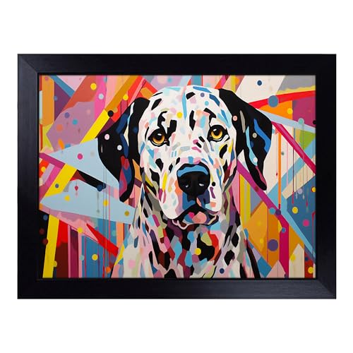Lap Tray with Bean Bag Cushion, Dalmatian Geometric - Handmade in the UK, Raised Wooden Edge, Padded Cushion, Heat-Resistant Wipe-Clean Surface, for Meals, Laptops and Crafts