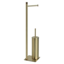 Gedy TRILLY Toilet Brush and Toilet Roll Holder, Brushed Gold, Stainless Steel, 14 x 14 x 63