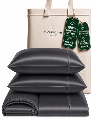 Cloud Scape Linen Engineered Dual-Ply Egyptian Cotton Full Size Sheet Set ??? Long-Staple Sateen Weave, 4-Piece Soft Hotel Quality Bedding Set,Deep Pockets Up to 17???, Charcoal