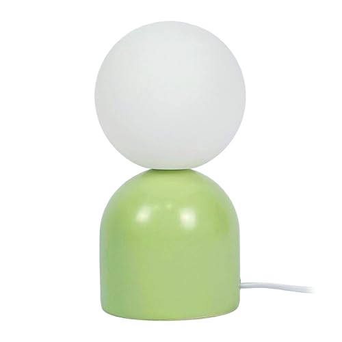 Relaxdays Table Lamp, Ceramic Base and Glass Lampshade G9, H x D: 21 x 11 cm, Bedside Lamp with Cable, for Bedroom, Green/White