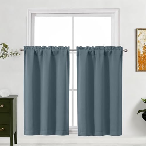 "Lecloud Stone Blue Curtains for Bedroom 45 Inch Length 2 Pcs, Privacy Thermal Window Room Darkening Curtain, Rod Pockets Modern Farmhouse Decor Drapes for Living Room, Each Panel 30"" W x 45"" L"