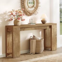 "LITTLE TREE 63"" Farmhouse Console Table, Rustic Sofa Table Behind Couch, Narrow Hallway & Entryway Accent Table for Living Room, Entrance Hall (Light Oak Brown)"