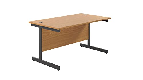 Office Hippo Heavy Duty Rectangular Cantilever Office Desk, MFC, Black Frame, Oak Top, 140 x 80 x 73 cm