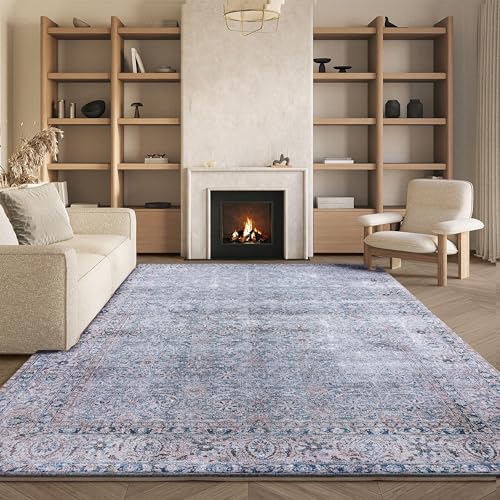 Safavieh Traditional Rug Ideal for High Traffic Areas - Machine Washable and Non Slip - Tucson Collection, Short Pile, in Blue and Beige, 183 X 274 cm