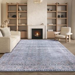 SAFAVIEH Traditional Rug Ideal for High Traffic Areas - Machine Washable and Non Slip - Tucson Collection, Short Pile, in Blue and Beige, 183 X 274 cm