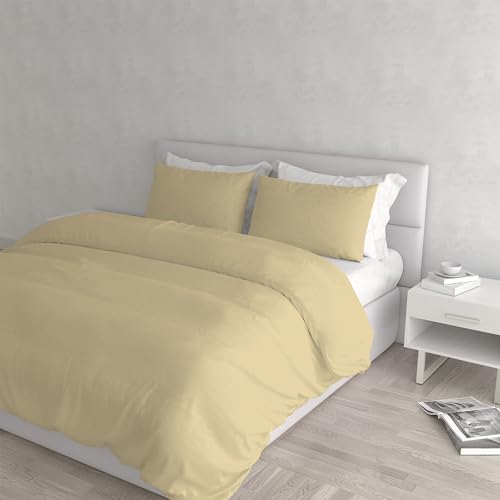 Elegant Microfibre Double Duvet Cover Set, Made in Italy – Duvet Cover Set – Duvet Cover 250 x 200 cm with Flap and Pillow Cases, Cream, Double