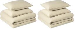 Amazon Basics 3-Piece Brushed Microfibre Double Duvet Set, Extra Soft Bedding, Relaxed Lived-In Look with Natural Creases, No Ironing Required, Duvet Cover 200x200 cm & 2 Pillowcases 50x80 cm, Beige