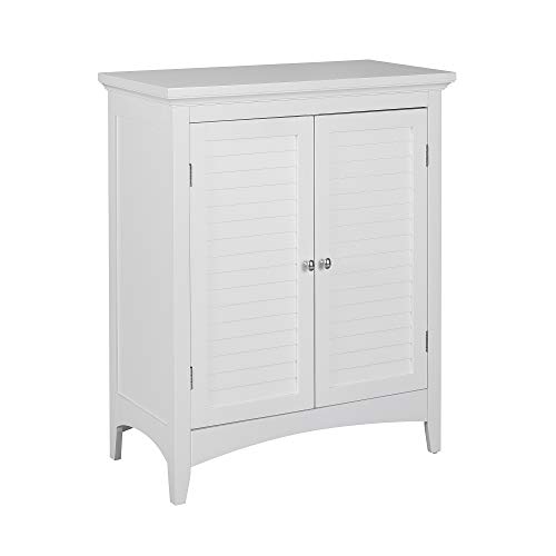 VERSANORA Teamson Home Free Standing Bathroom Cabinet, Wooden Bathroom Storage, Double Louvered Doors, Adjustable Shelf, Anti Tipping, White, Glancy Collection