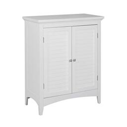 VERSANORA Teamson Home Free Standing Bathroom Cabinet, Wooden Bathroom Storage, Double Louvered Doors, Adjustable Shelf, Anti Tipping, White, Glancy Collection