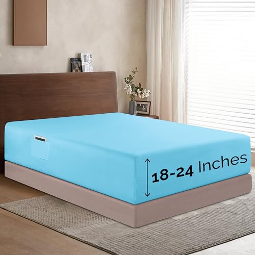 Elegant Comfort 1500 Premium Hotel Quality 18-24 Inches Deep - Extra Deep Pocket Single Fitted Sheet for High Mattress, Luxury and Softest, Smart Pocket - Wrinkle Free, Twin/Twin XL, Aqua Blue
