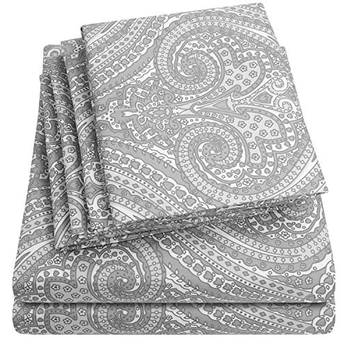 Queen Sheets Paisley Grey - 6 Piece 1500 Supreme Collection Fine Brushed Microfiber Deep Pocket Queen Sheet Set Bedding - 2 Extra Pillow Cases, Great Value, Queen, Paisley Gray