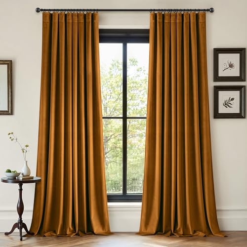 ANRODUO Gold Brown Velvet Curtains 84 Inches Long Blackout Thermal Insulated Soundproof Curtain Privacy Room Darkening Curtains Pinch Pleat Window Drapes for Bedroom Living Room 42 x 84 Inch Set of 2
