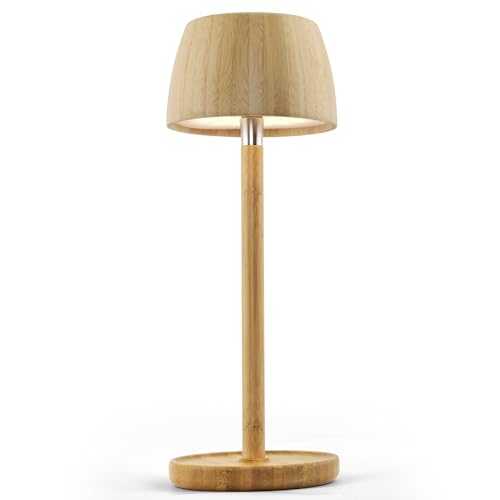 LuminexDesigns Rechargeable LED Table Lamp–Boho Bamboo Cordless Touch Dimmable Bedside Lamp, Waterproof for Bedroom Dining Room Patio Outdoor Garden Cafes Restaurants & Cozy Ambient Lighting-BAMO TL11