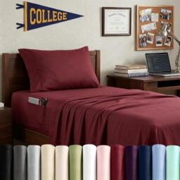 Swift Home Smart Sheets, Ultra Soft Brushed Microfiber 3-Piece Sheet Set, Fitted Bed Sheet with Side Storage Pockets – Burgundy, Twin XL