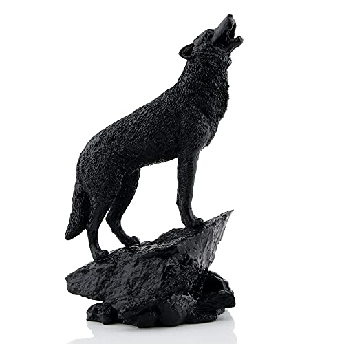 ABEESEA Wildlife Howling Wolf Statue and Figurine Black Wolf Sculpture for Home Decor