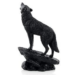 ABEESEA Wildlife Howling Wolf Statue and Figurine Black Wolf Sculpture for Home Decor
