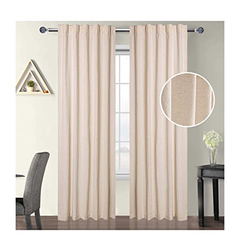 Linen Clubs Pack of 2 Flax (30% Linen, 70% Cotton) Reverse Tab Top Curtain Panels, 127 x 274.3 cm, Natural Drapes for Bedroom, Living Room, Dining Room, Kitchen, Kids, Nursery.