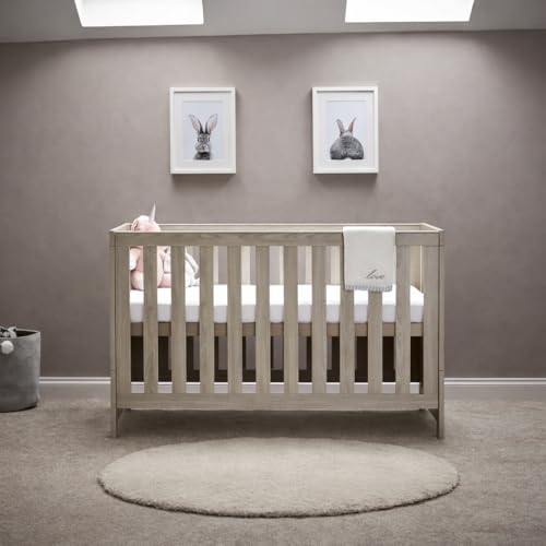 Obaby Nika Cot Bed – Grey Wash Wooden Baby Cot Bed – 3 Position Adjustable Mattress Base – Converts to Toddler Bed – Suitable from Birth to Approx. 4 Years