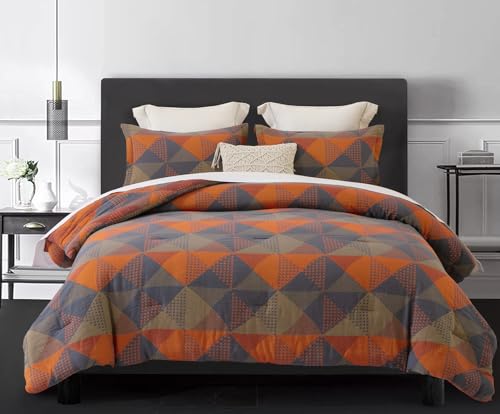 SLEEPBELLA Washed Double Layer Muslin 100% Cotton Comforter Set King Size, Elegant Diamond Fluffy Thick Checked Bedding Set, Soft Breathable (1 Comforter, 2 Pillow Shams)