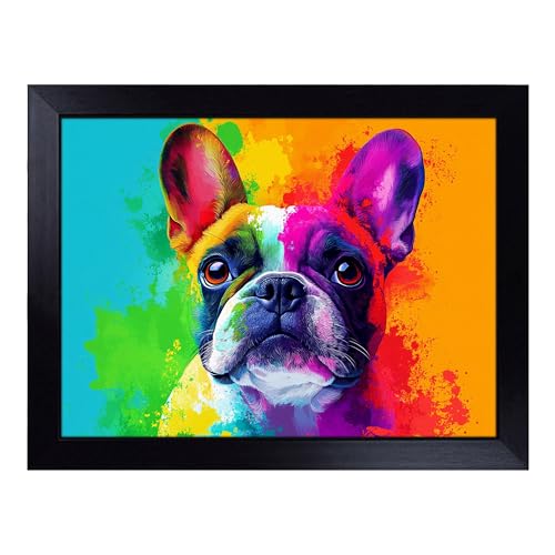 Lap Tray with Bean Bag Cushion, French Bulldog - Handmade in the UK, Raised Wooden Edge, Padded Cushion, Heat-Resistant Wipe-Clean Surface, for Meals, Laptops and Crafts