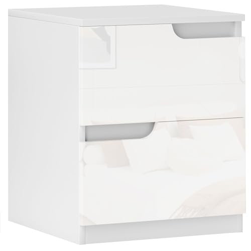 HOMCOM Bedside Table, Bedside Cabinet with 2 Drawers, High Gloss White