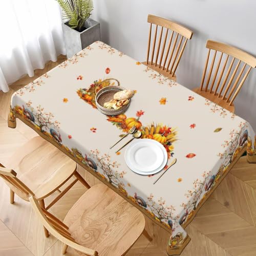 juniissl Thanksgiving Day Pumpkin Turkey Rectangle Tablecloth Washable 60x90 Inch Table Cover Decorative Table Cloth for Party Picnic Kitchen