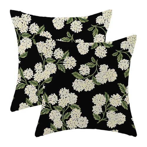 OFIRD Spring Pillow Covers 18x18 Pack of 2 Black Beige Hydrangea Floral Decorative Throw Pillow Covers Outdoor Decoration Summer Seasonal Flower Pillowcase Farmhouse Linen Cushion Case for Couch Sofa