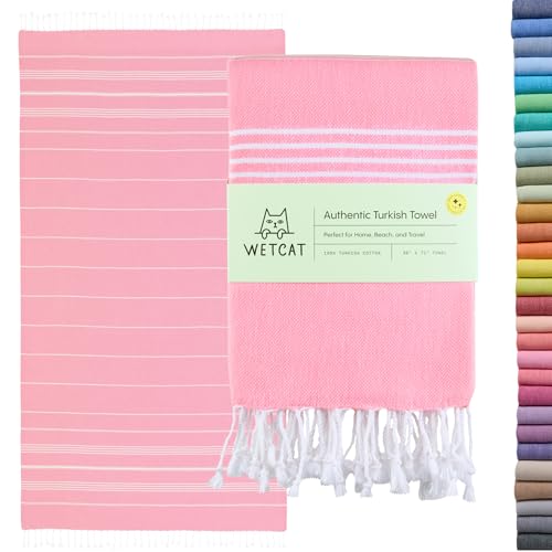 WETCAT Turkish Beach Towel Oversized 38x71 100% Cotton Sand Free Quick Dry Extra Large Light Travel Towel for Adults Beach Accessories Gifts - Light Pink