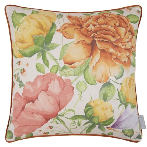 Voyage Maison Maisie Feather Filled Cushion – Country Style Watercolour Peony Floral Print (Sand - 50x50cm)